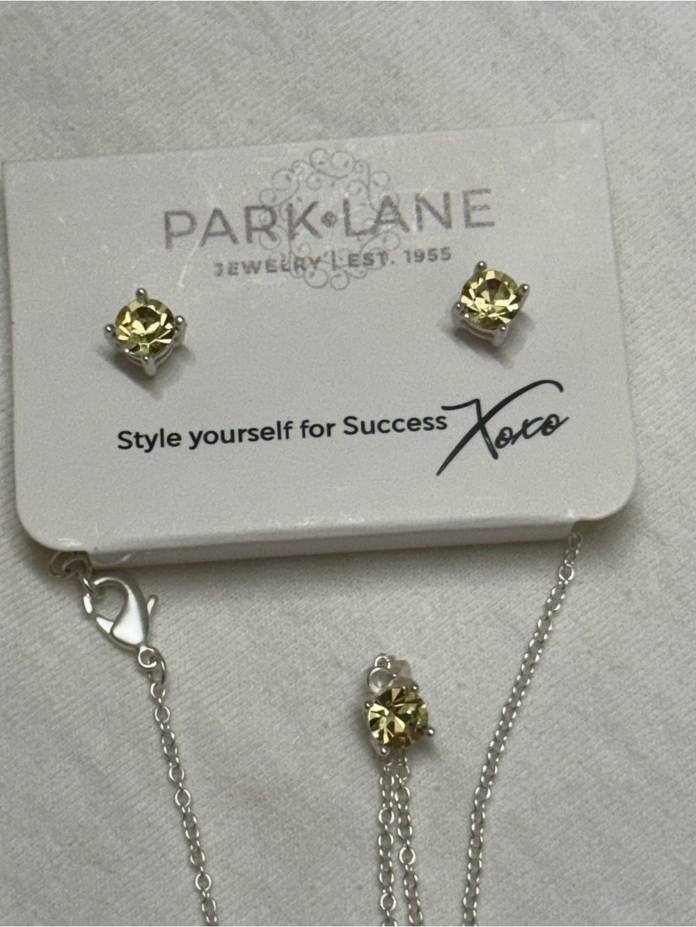 Park Lane Light Green Crystal Stud Earring & Necklace Set - NWT